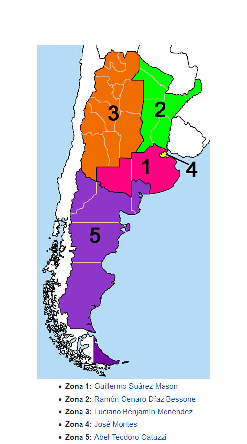 zonificación militar del país en 5 zonas, divididas a su vez en subzonas y áreas